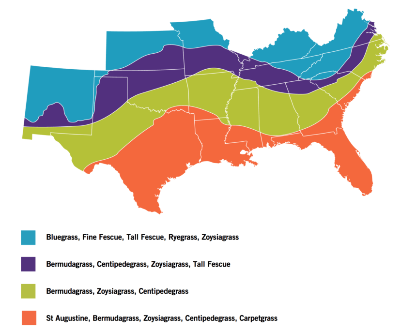 Typical use ranges of turfgrass for lawns in Southern United States Illustration by Walker Massey, PSA Communications